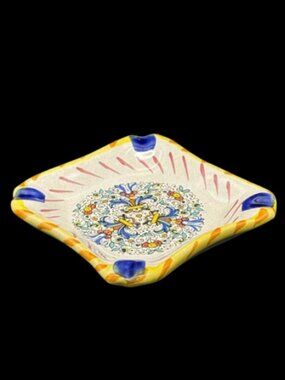 Vintage Ceramiche Artigianali Italy Hand Painted Ceramic Ashtray Trinket Dish